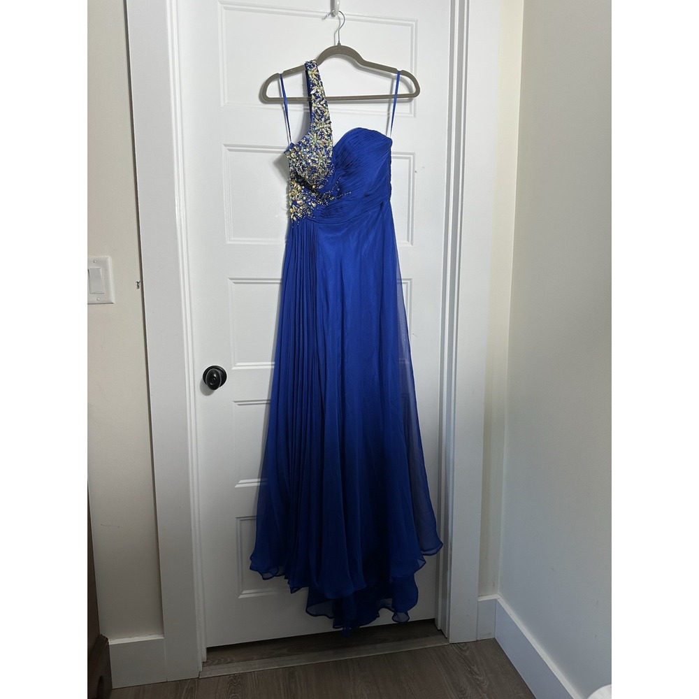 Gorgeous Beaded Royal Blue Single Shoulder Strap Royal Blue Formal Gown
